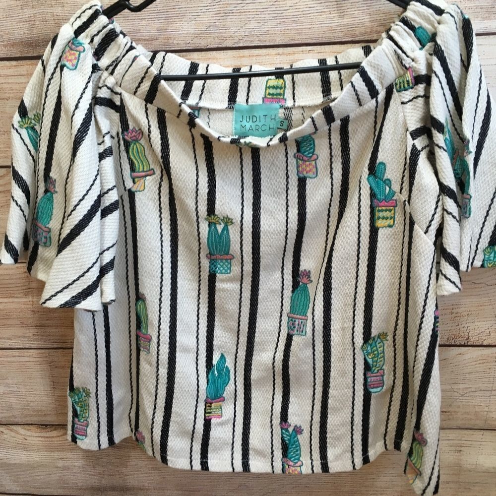 ‎JUDITH MARCH CACTUS PRINT OFF-SHOULDER CROP TOP - Picture 2 of 6